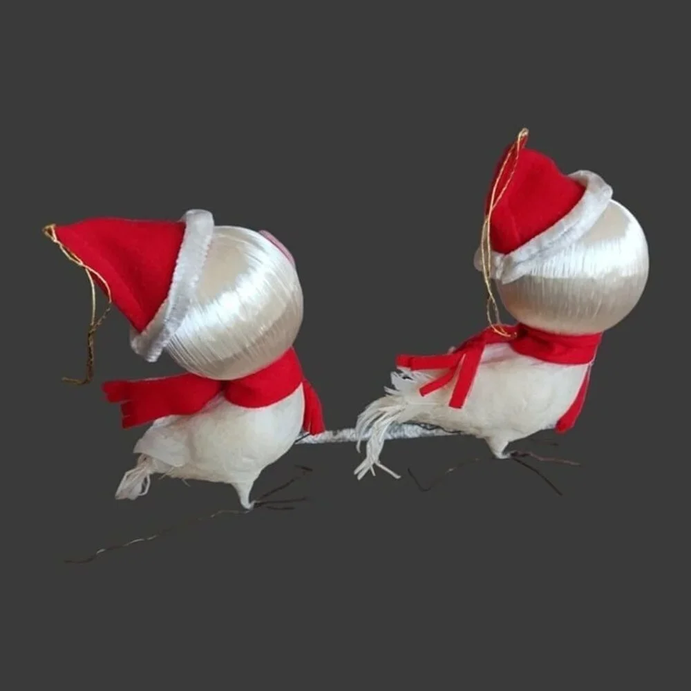 Vintage white cardinals christmas ornaments set of 2